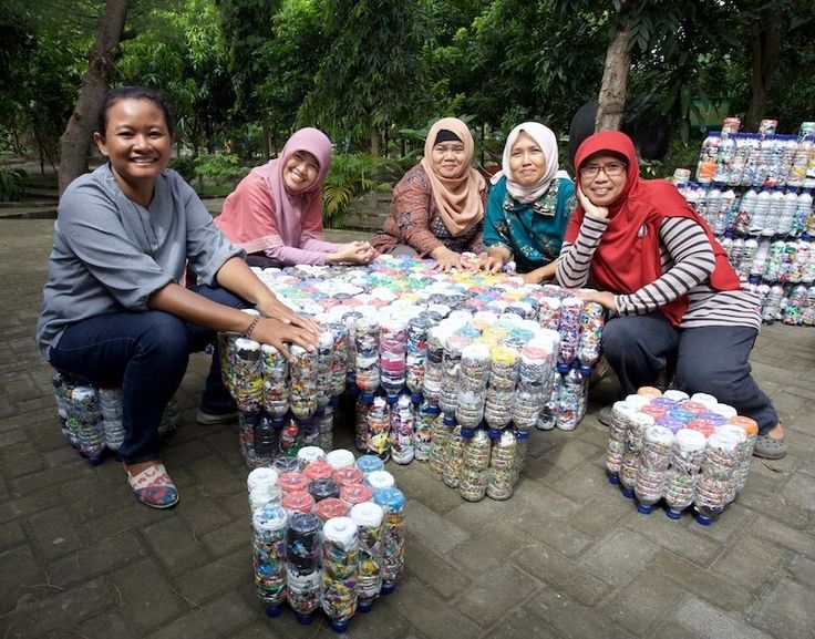 Community building furniture from upcycled plastic bottles